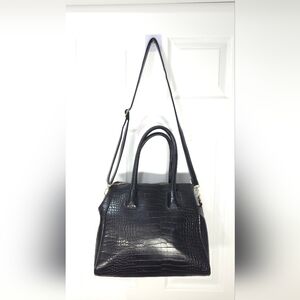 JustFab Croc-Embossed Black Satchel